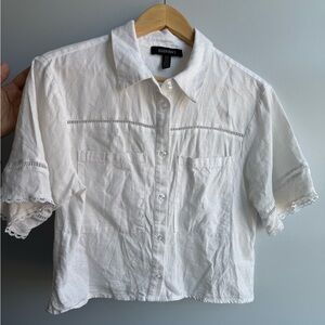 Ellen Tracy Linen Cropped Cottagecore Top